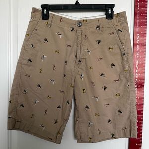 Eddie Bauer Men's Cotton Fly Fishing Print Shorts Size 30 - Khaki